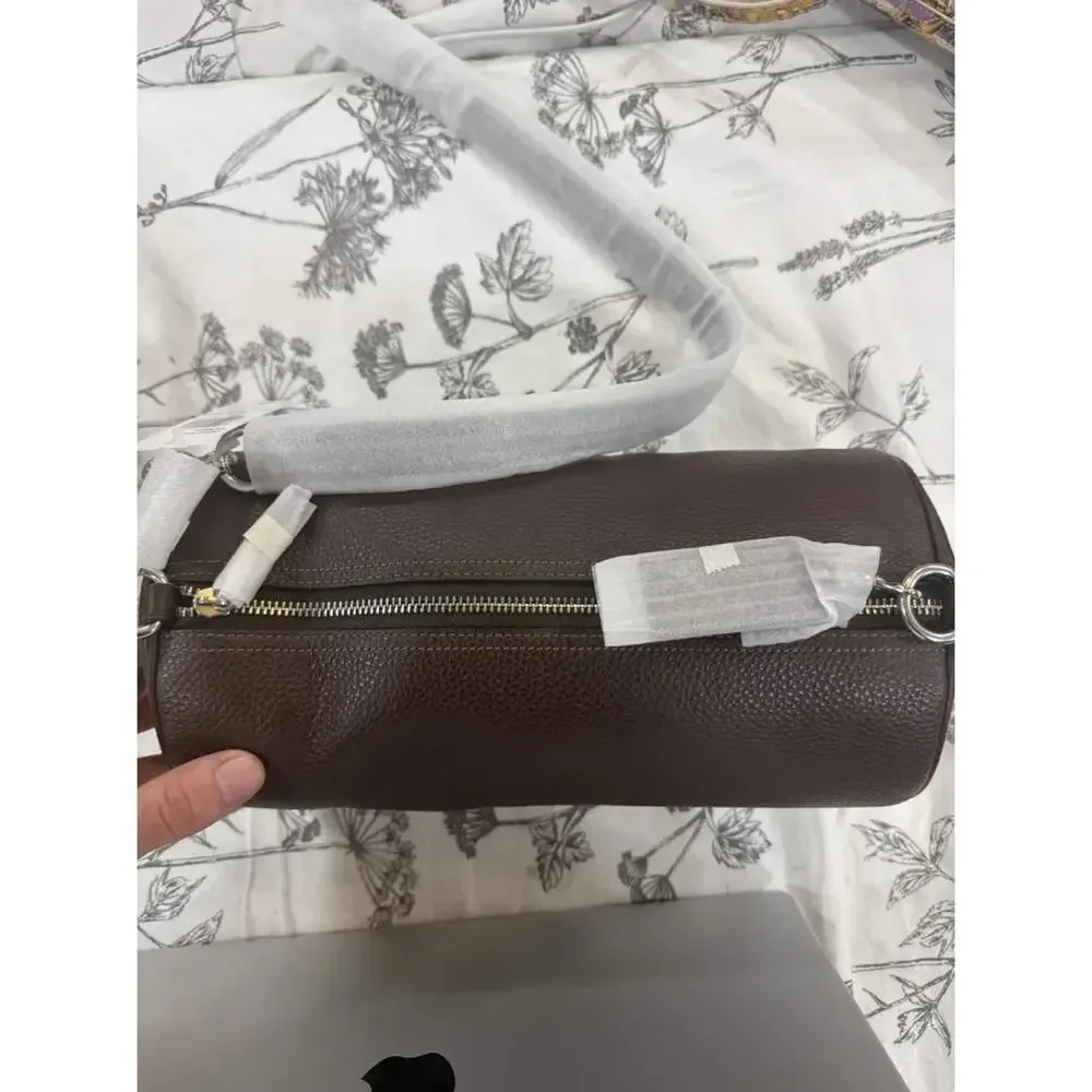 NWT B9-005 Coach Andre Barrel Bag 30 Silver/Maple Refined pebble leather CET20
